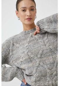 United Colors of Benetton sweter z domieszką wełny damski kolor szary ciepły. Kolor: szary. Materiał: wełna. Długość rękawa: długi rękaw. Długość: długie. Wzór: ze splotem #4
