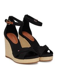 TOMMY HILFIGER - Tommy Hilfiger Sandały Flag High Wedge Espad Crisscross FW0FW08661 Czarny. Kolor: czarny. Materiał: materiał #6