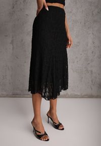 Renee - Czarny Komplet z Koronki Spódnica i Top z Wiązaniem na Szyi Dainetia. Kolor: czarny. Materiał: koronka. Wzór: koronka #6