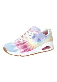 skechers - Buty do chodzenia damskie Skechers Hyped Hippie. Okazja: na co dzień. Zapięcie: sznurówki. Kolor: biały, różowy, wielokolorowy. Materiał: materiał. Szerokość cholewki: normalna. Sport: turystyka piesza