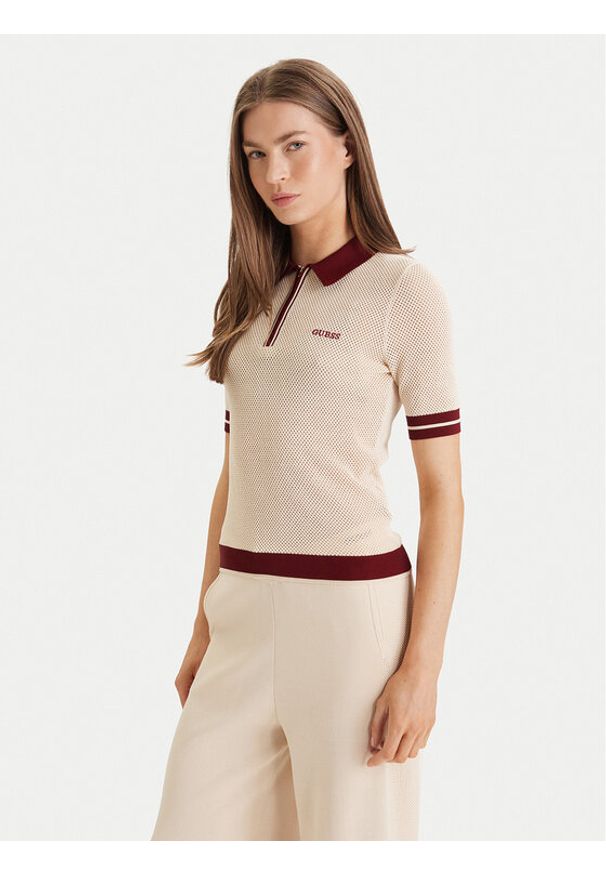 Guess Polo V6GR04 Z0725 Beżowy Regular Fit. Typ kołnierza: polo. Kolor: beżowy. Materiał: wiskoza