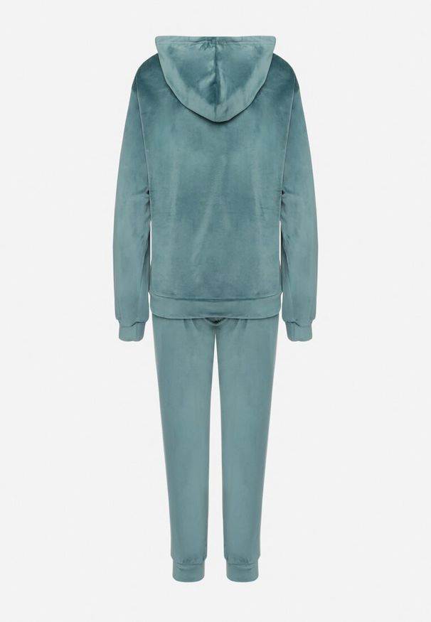 Born2be - Zielony Komplet Dresowy z Bawełną Bluza z Kapturem i Kieszenią Spodnie z Gumką w Talii Quesaria. Kolor: zielony. Materiał: bawełna, dresówka