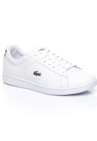 Lacoste - LACOSTE - Białe sneakersy z wyhaftowanym logo Carnaby Evo BL 1. Kolor: biały. Materiał: jeans. Wzór: napisy, aplikacja. Model: Lacoste Carnaby Evo #3