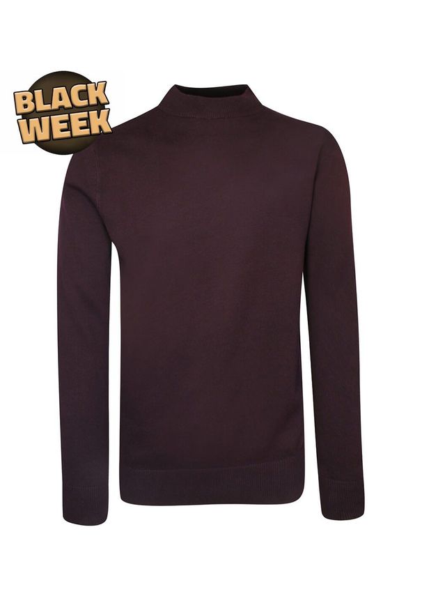 Półgolf Burgundowy Bawełniany, Prosty Krój, Klasyczny, Męski -Brave Soul. Kolor: czerwony. Materiał: bawełna. Sezon: zima, jesień. Styl: klasyczny