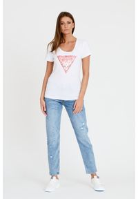 Guess - GUESS Biały damski t-shirt Satin Triangle Tee, Rozmiar XS. Kolor: biały