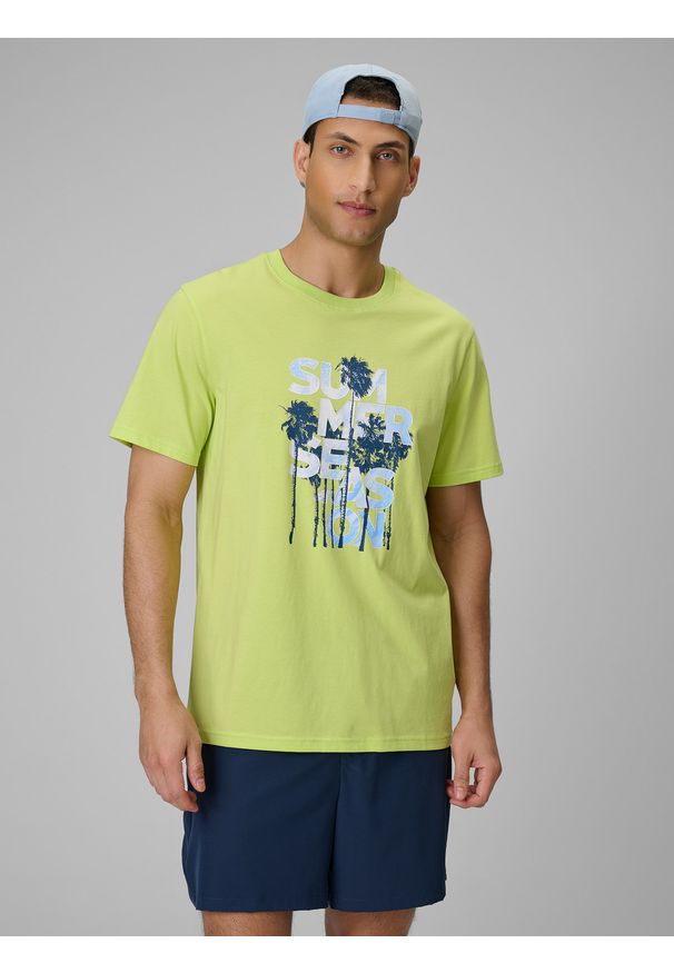4f - 4F T-shirt oversize z nadrukiem męski - zielony S. Okazja: na co dzień. Kolor: zielony. Materiał: jersey, bawełna, materiał, dzianina. Wzór: nadruk. Styl: klasyczny, wakacyjny, elegancki, casual, sportowy