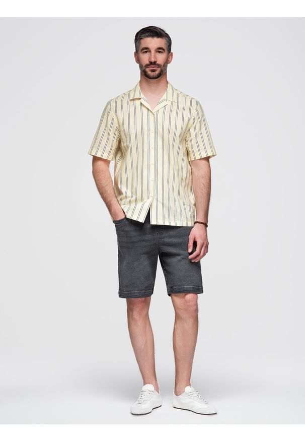 Ombre Clothing - Szorty męskie z gumką w pasie i efektem sprania – szare V3 - Rozmiar: M. Okazja: na co dzień. Kolor: szary. Materiał: denim, materiał, skóra, bawełna, elastan. Sezon: lato. Styl: elegancki, casual