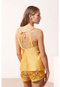 Etam - Top piżamowy EVENTAIL. Kolor: żółty. Materiał: satyna, materiał, tkanina, ze splotem, poliester, koronka. Wzór: gładki, ze splotem #2