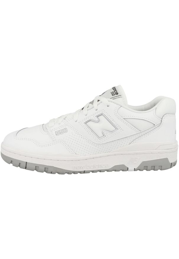 Buty do chodzenia męskie New Balance 550. Zapięcie: sznurówki. Kolor: biały. Materiał: skóra, tkanina, syntetyk, guma, materiał. Szerokość cholewki: normalna. Sport: turystyka piesza