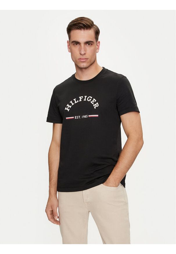 TOMMY HILFIGER - Tommy Hilfiger T-Shirt Arch MW0MW35466 Czarny Slim Fit. Kolor: czarny. Materiał: bawełna