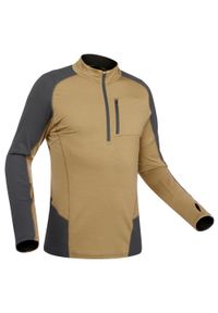 FORCLAZ - Koszulka trekkingowa męska z długim rękawem Forclaz MT 500 Hybrid. Kolor: brązowy, wielokolorowy, szary. Materiał: elastan, polar, wełna, skóra, tkanina. Długość rękawa: długi rękaw. Długość: długie