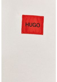 Hugo - Bluza bawełniana. Okazja: na co dzień. Typ kołnierza: kaptur. Kolor: biały. Materiał: bawełna. Długość rękawa: długi rękaw. Długość: długie. Wzór: aplikacja. Styl: casual #2
