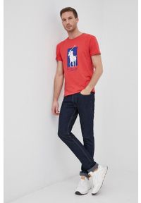 Polo Ralph Lauren T-shirt bawełniany kolor czerwony z nadrukiem. Okazja: na co dzień. Typ kołnierza: polo. Kolor: czerwony. Materiał: bawełna. Wzór: nadruk. Styl: casual