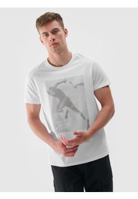 4f - 4F T-shirt z nadrukiem regular męski - biały M. Okazja: na co dzień. Kolor: biały. Materiał: bawełna, jersey, dzianina. Wzór: nadruk. Styl: sportowy, casual, klasyczny