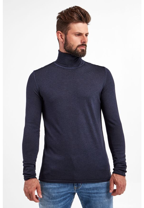 JOOP! Jeans - Golf męski wełniany JOOP! JEANS. Typ kołnierza: golf. Materiał: wełna. Długość rękawa: długi rękaw. Długość: długie