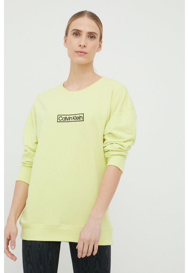 Calvin Klein Underwear bluza damska kolor żółty z aplikacją. Kolor: żółty. Materiał: poliester, dzianina. Długość rękawa: długi rękaw. Długość: długie. Wzór: aplikacja