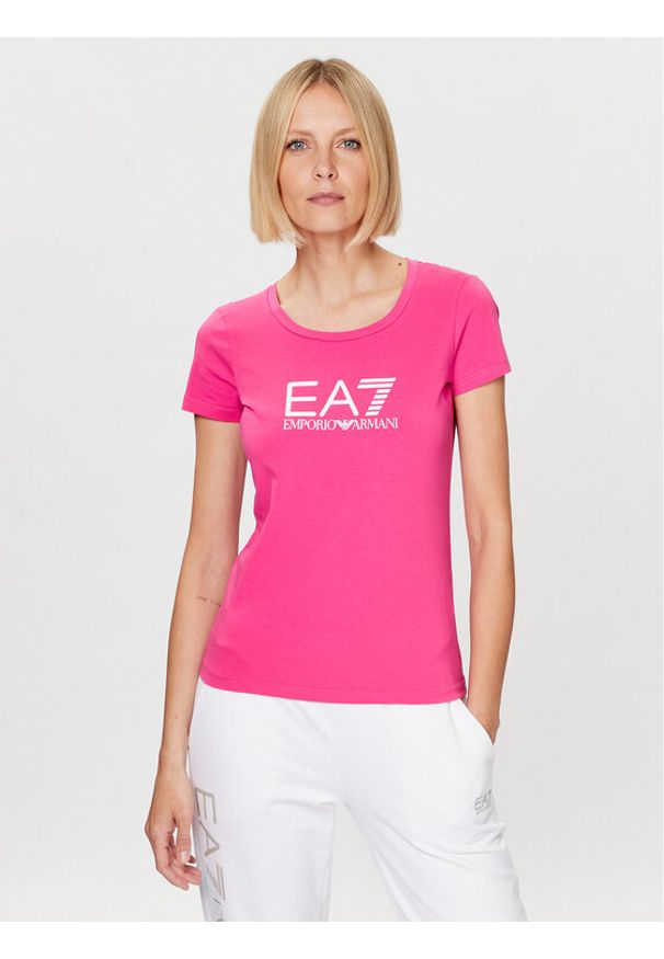EA7 Emporio Armani T-Shirt 8NTT66 TJFKZ 1417 Różowy Slim Fit. Kolor: różowy. Materiał: bawełna
