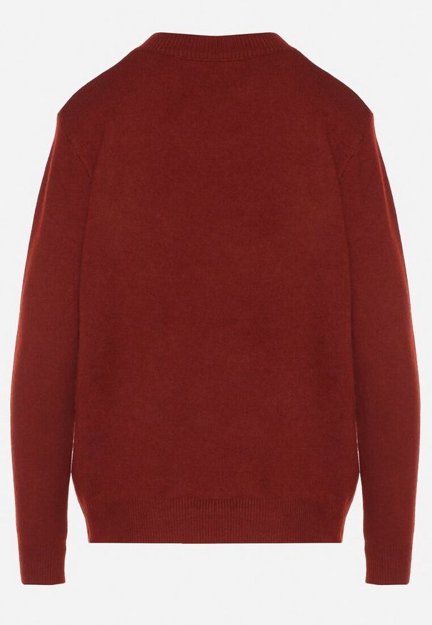Born2be - Bordowy Klasyczny Sweter z Wełną Mailira. Okazja: na co dzień, do pracy. Kolor: czerwony. Materiał: wełna. Styl: klasyczny