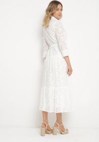 Born2be - Biała Bawełniana Sukienka Ażurowa o Koszulowym Kroju Elowetia. Okazja: na imprezę. Kolor: biały. Materiał: bawełna. Długość rękawa: długi rękaw. Wzór: ażurowy. Typ sukienki: koszulowe. Styl: boho, elegancki #6