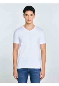 Big-Star - Koszulka męska v-neck z bawełny supima biała Supiclassicov 101. Typ kołnierza: dekolt w serek. Kolor: biały. Materiał: bawełna. Długość: długie #3