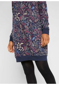 bonprix - Sukienka dresowa z nadrukiem, długi rękaw. Kolor: niebieski. Materiał: dresówka. Długość rękawa: długi rękaw. Wzór: nadruk #2