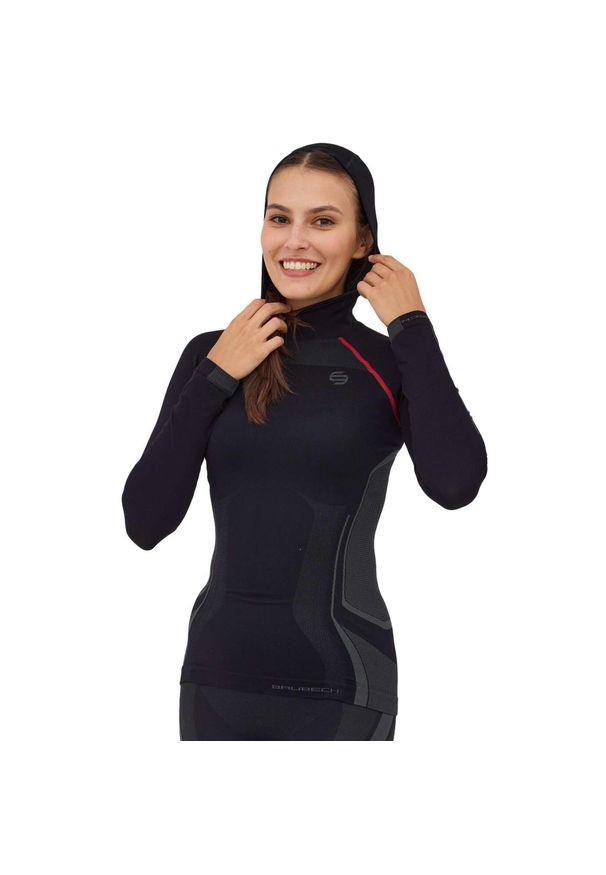 Bluza damska z kapturem Brubeck FITNESS. Okazja: na co dzień. Typ kołnierza: kaptur. Kolor: czarny. Materiał: poliamid, elastan. Styl: sportowy, casual, elegancki. Sport: fitness