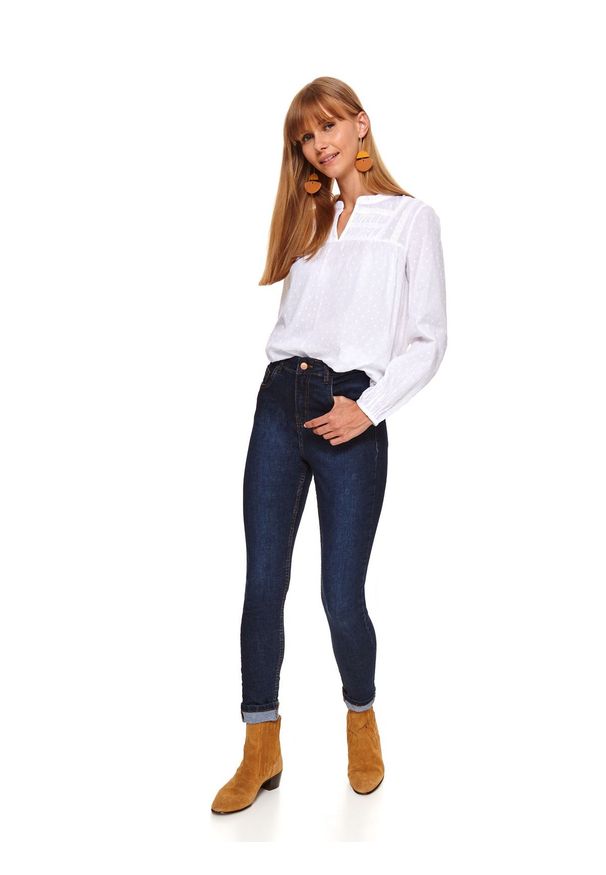 TOP SECRET - Spodnie damskie jeansowe push up. Okazja: do pracy, na co dzień. Stan: podwyższony. Kolor: niebieski. Materiał: jeans. Długość: długie. Sezon: jesień. Styl: casual