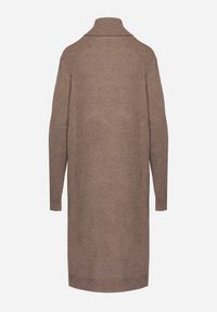 Born2be - Brązowa Sweterkowa Sukienka z Wełną Bawełną i Golfem o Pudełkowym Kroju Akenavia. Okazja: na co dzień. Typ kołnierza: golf. Kolor: brązowy. Materiał: wełna, bawełna. Styl: casual, elegancki #3