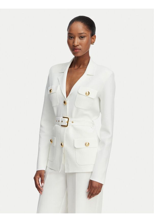 Elisabetta Franchi Marynarka MK-10B-62E2-V600 Kremowy Slim Fit. Kolor: kremowy. Materiał: poliamid