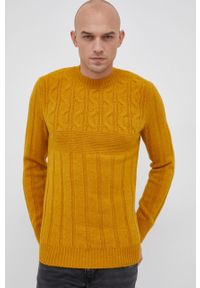 Sisley Sweter z domieszką wełny męski. Okazja: na co dzień. Kolor: żółty. Materiał: wełna. Długość rękawa: długi rękaw. Długość: długie. Wzór: ze splotem. Styl: casual