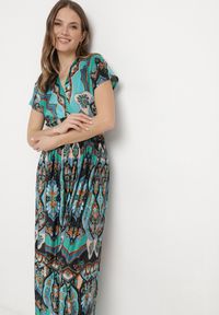 Born2be - Zielona Sukienka Maxi w Stylu Boho z Elastycznej Wiskozy Arnevia. Okazja: na co dzień. Kolor: zielony. Materiał: wiskoza. Typ sukienki: proste. Styl: boho. Długość: maxi #7