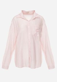Born2be - Różowa Koszula o Kroju Oversize z Tencelu w Paski Ozdobiona Haftem Tidine. Okazja: na co dzień, na spotkanie biznesowe, do pracy. Kolor: różowy. Materiał: poliester, jeans. Wzór: aplikacja, haft, paski. Styl: casual, biznesowy #8