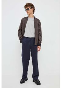 Bruuns Bazaar kurtka bomber skórzana męska kolor brązowy przejściowa. Kolor: brązowy. Materiał: skóra #3