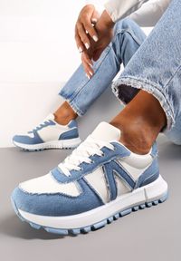 Renee - Biało-Niebieskie Klasyczne Sneakersy ze Wstawkami Bravise. Nosek buta: okrągły. Zapięcie: sznurówki. Kolor: biały. Materiał: materiał. Obcas: na obcasie. Wysokość obcasa: niski #5