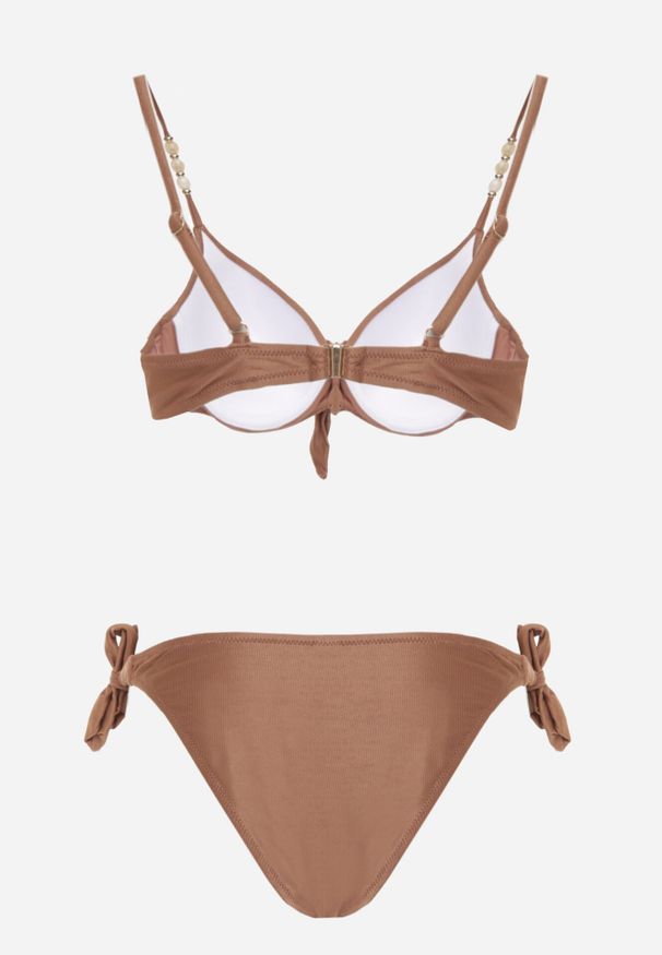 Born2be - Brązowe Bikini Biustonosz z Koralikami i Kokardą i Wiązane Figi Kąpielowe Raicine. Kolekcja: plus size. Kolor: brązowy. Długość: długie