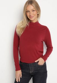 Born2be - Bordowy Gładki Sweter z Półgolfem w Stylu Casual Unallia. Okazja: na co dzień. Kolor: czerwony. Materiał: jeans. Długość rękawa: długi rękaw. Długość: długie. Wzór: gładki. Styl: casual