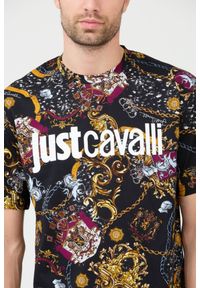 Just Cavalli - JUST CAVALLI Czarny męski T-shirt R Print Iconic Shields, Rozmiar XL. Kolor: czarny. Wzór: nadruk #4