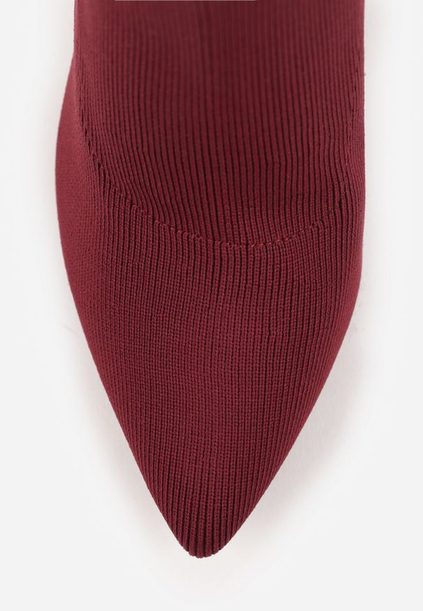 Born2be - Bordowe Skarpetkowe Botki Vices na Szpilce z Noskiem w Szpic Brettalie. Okazja: na spotkanie biznesowe. Kolor: czerwony. Obcas: na szpilce. Styl: biznesowy, elegancki