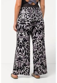 ULLA POPKEN - Damskie Spodnie palazzo szeroka nogawka roślinny nadruk elastyczny pas. Kolekcja: plus size. Kolor: czarny. Materiał: wiskoza, materiał. Wzór: nadruk