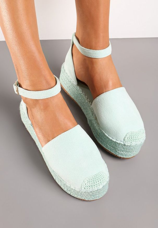 Born2be - Jasnozielone Espadryle na Plecionej Platformie ze Sprzączką Gramiza. Zapięcie: sprzączka. Kolor: zielony. Sezon: lato. Obcas: na platformie