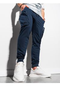 Ombre Clothing - Spodnie męskie dresowe joggery P918 - granatowe - XL. Kolor: niebieski. Materiał: dresówka #3