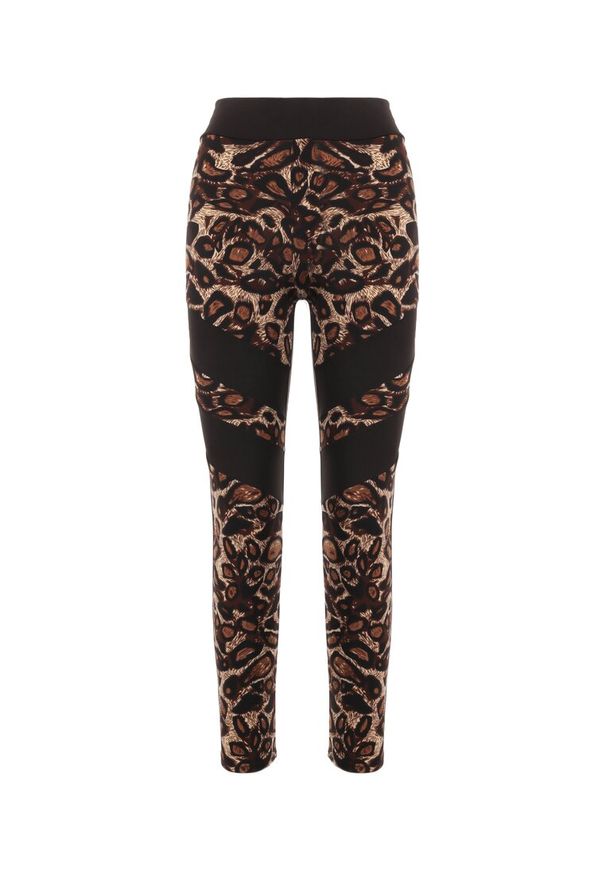 Born2be - Ciemnobeżowe Legginsy Canothoe. Kolor: beżowy. Materiał: guma. Długość: długie. Wzór: nadruk, motyw zwierzęcy, aplikacja