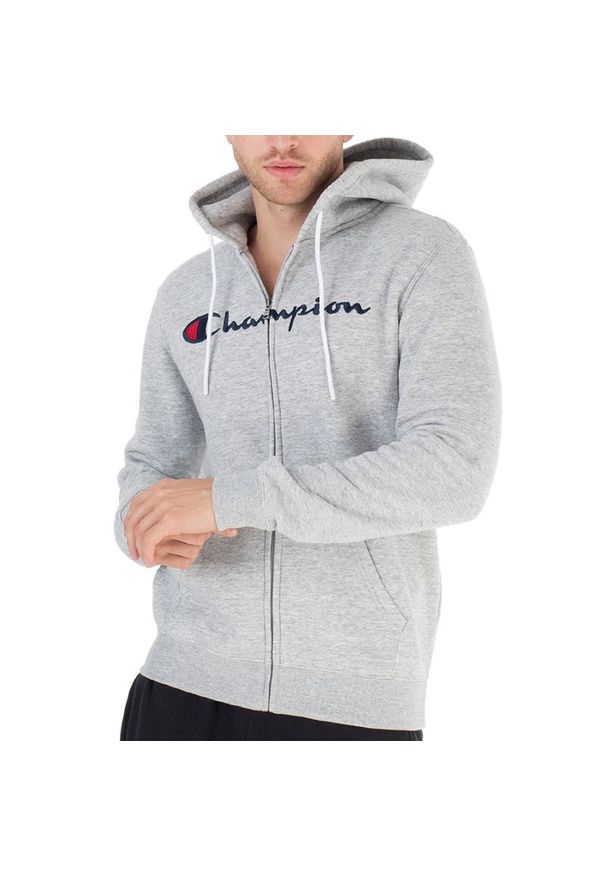 Bluza Champion Embroidered Full Zip Fleece Hoodie 219205-EM021 - szara. Kolor: szary. Materiał: bawełna, tkanina, poliester. Wzór: napisy