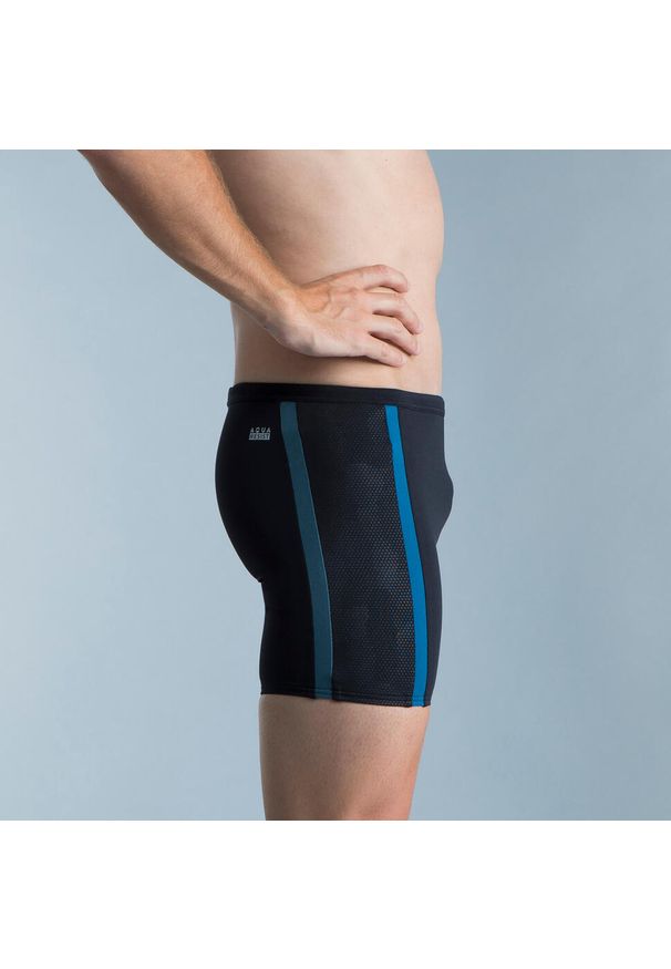 Decathlon - Bokserki długie pływackie męskie Nabaiji Yoko. Kolor: turkusowy, niebieski, wielokolorowy, czarny. Materiał: poliester, materiał. Długość: długie