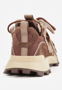 Born2be - Beżowe Sneakersy z Zamszem Naturalnym i Tasiemkami na Podeszwie z Bieżnikiem Nisu. Okazja: na co dzień. Zapięcie: pasek. Kolor: beżowy. Materiał: zamsz. Szerokość cholewki: normalna. Wzór: aplikacja #2