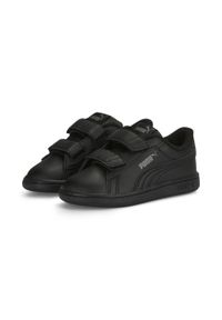 Puma - Niemowlęce skórzane sneakersy Smash 3.0 V PUMA Black Shadow Gray. Kolor: wielokolorowy, szary, czarny. Materiał: skóra