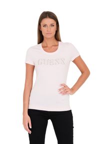 Guess - GUESS Różowy damski t-shirt bawełniany Stones Logo Tee, Rozmiar XL. Kolor: różowy. Materiał: bawełna #4
