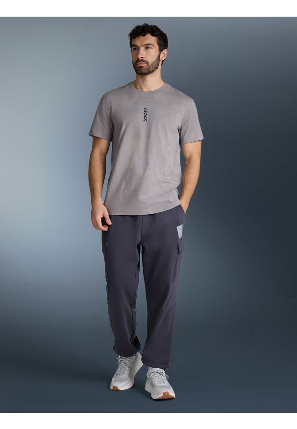 4f - 4F T-shirt regular z nadrukiem męski - szary M. Okazja: na co dzień. Kolor: szary. Wzór: nadruk. Styl: casual