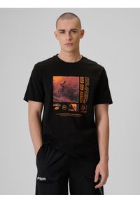 4f - 4F T-shirt relaxed z nadrukiem męski - czarny XL. Okazja: na co dzień. Kolor: czarny. Materiał: materiał, bawełna, dzianina. Wzór: nadruk. Styl: casual #1