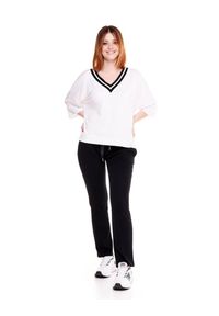 LEONE 1947 APPAREL - Czarno-biała bluza damska z dekoltem w kształcie litery V. Typ kołnierza: dekolt w kształcie V. Kolor: biały. Materiał: tkanina